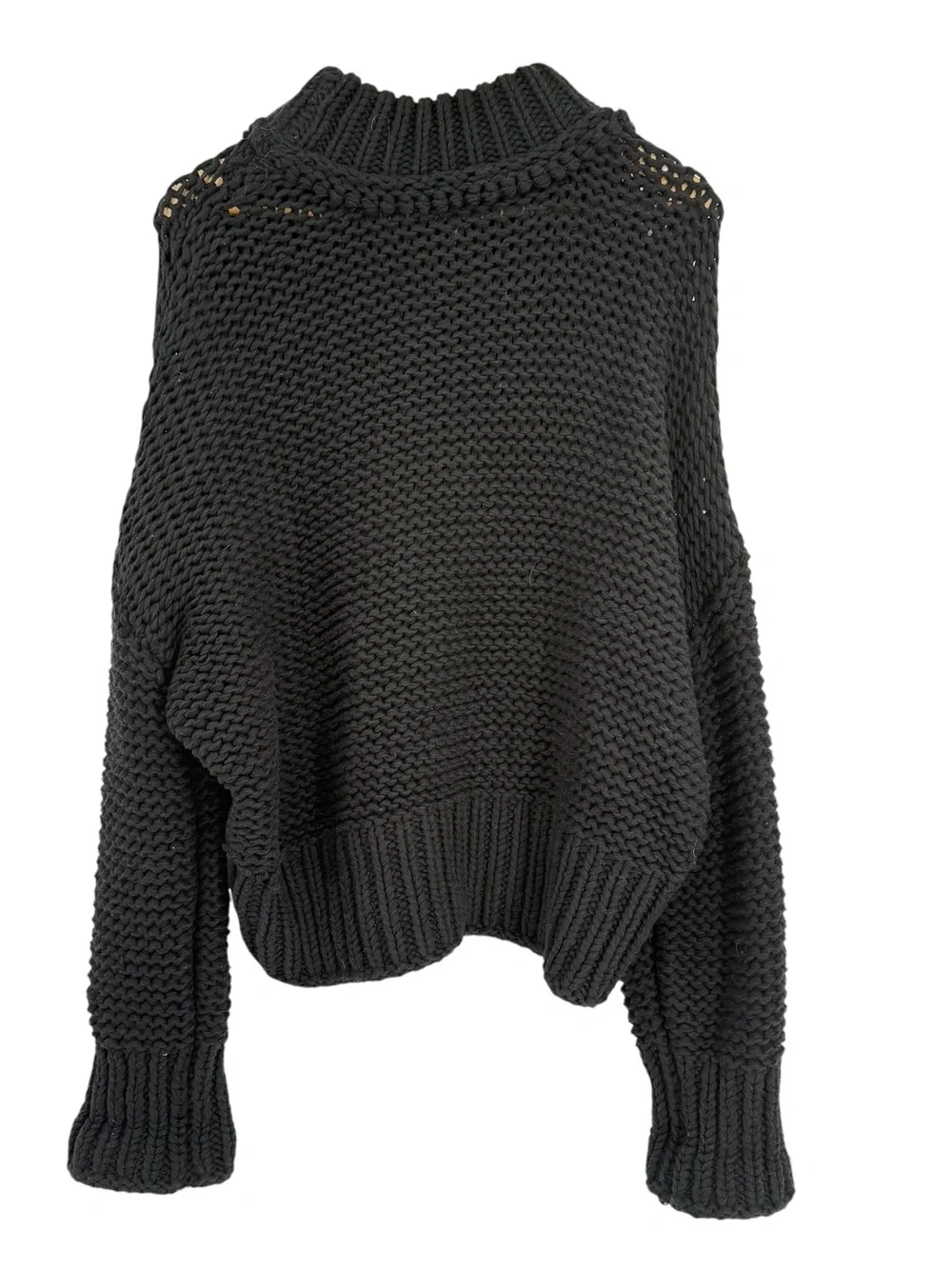Free People Womens Sweater My Only Sunshine Size L Black Chunky Knit Mock Neck